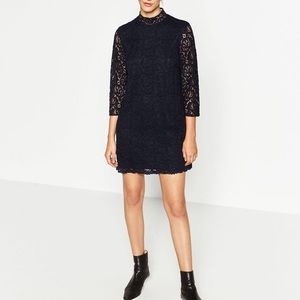 ZARA GUIPURE SHIFT LACE DRESS BRAND NEW WITH TAGS XS BLUE